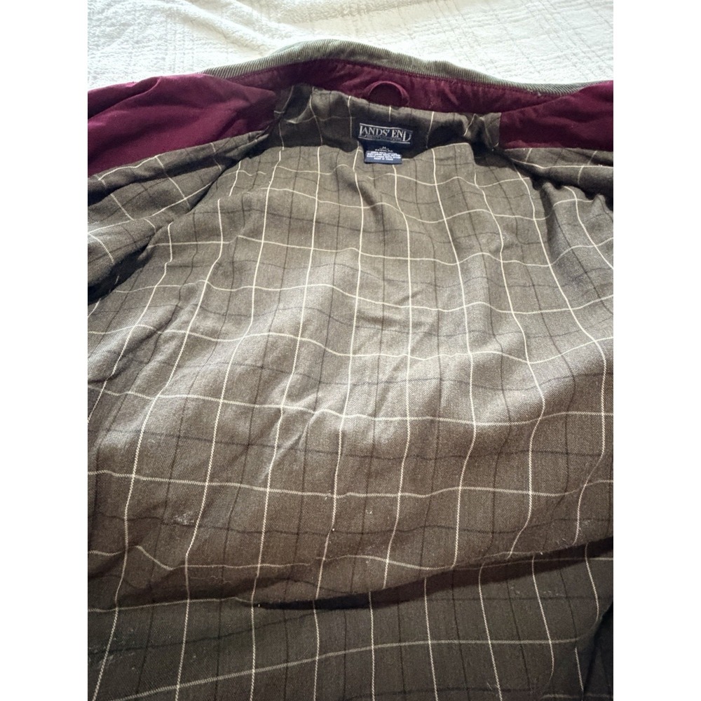 Lands End Barn Coat Womens Medium Brick Chore Jacket Corduroy Collar Plaid Lined - Picture 10 of 12